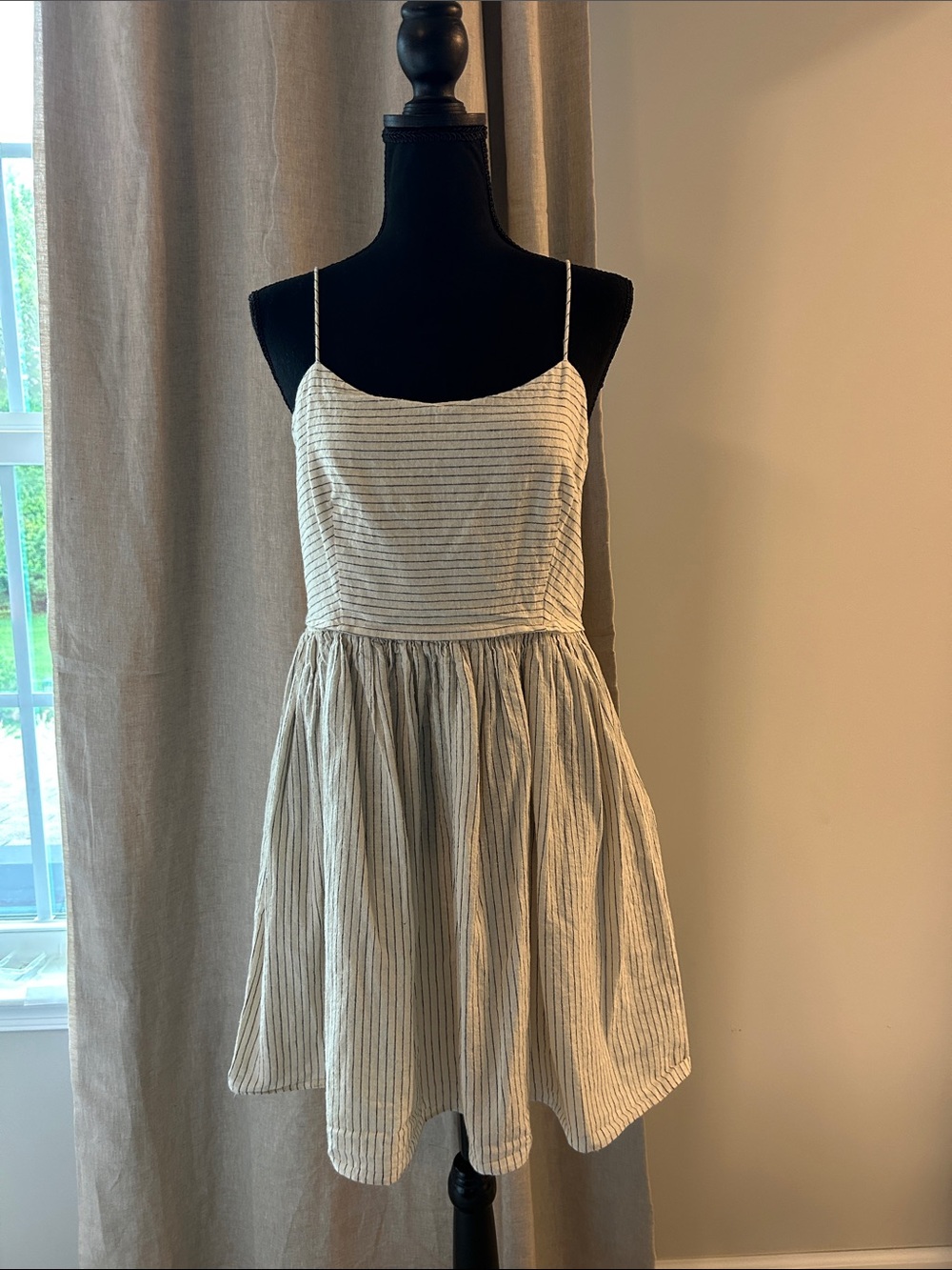 J. Crew Cream and Black Striped Spaghetti Strap Sundress